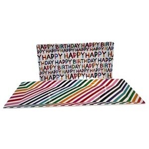 Happy Birthday & Striped Novogratz Melamine Serving Trays Platter Set 2 NWT